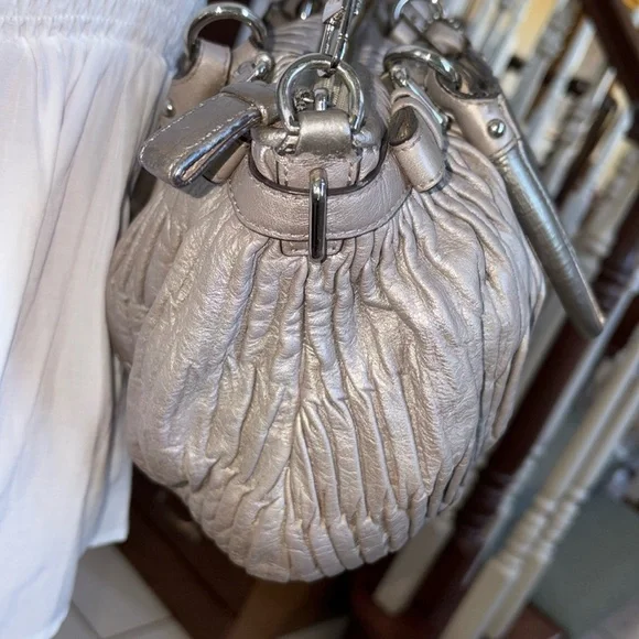 CoachMadison Sophia leather gatheredsilver graySatchel shoulder bag18620